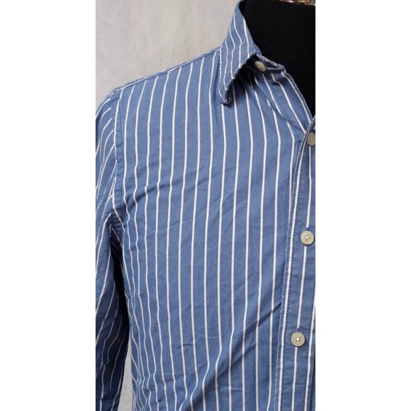 Hollister California Pacific Merch Medium Blue White Stripe Long Sleeve Shirt - Picture 3 of 11